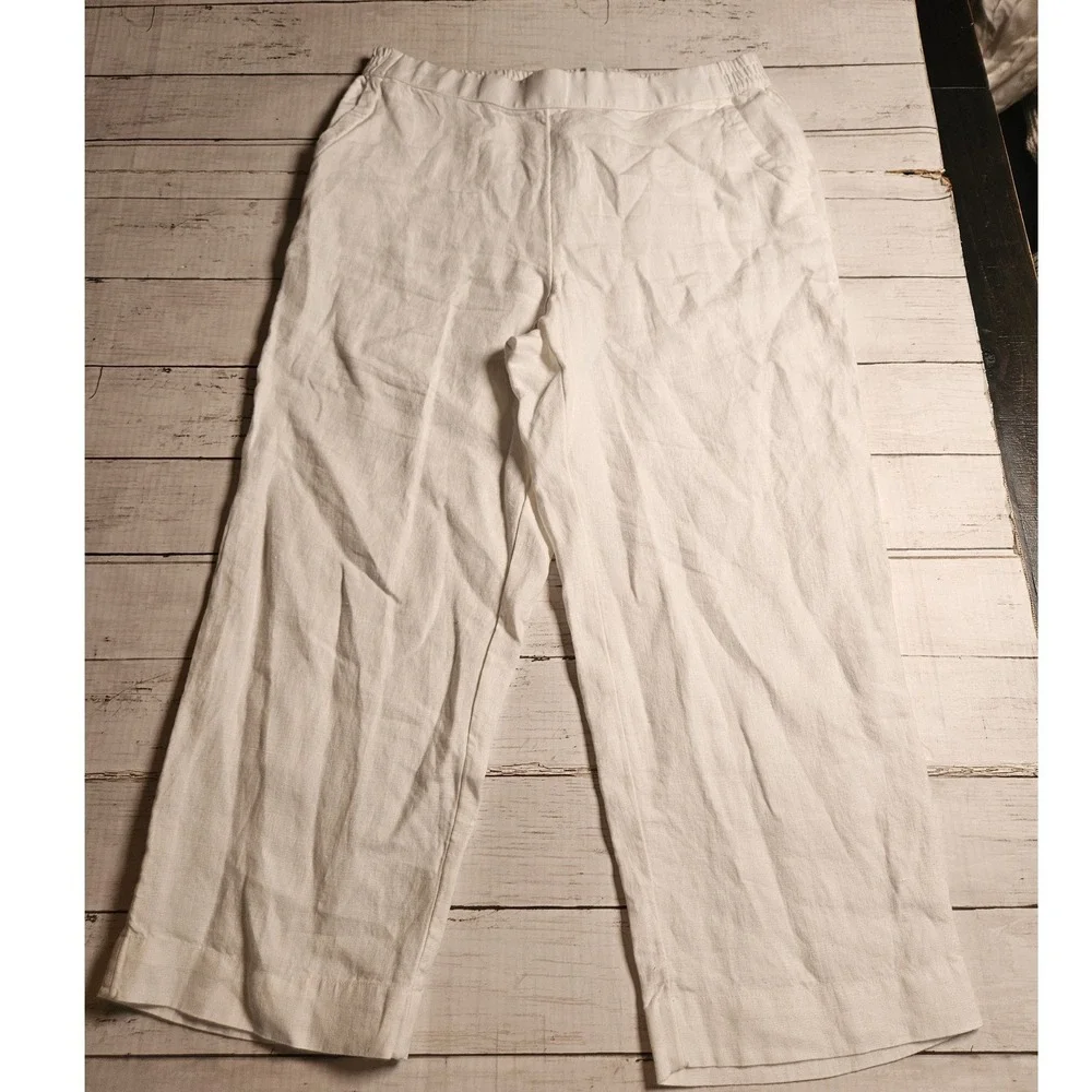 Charter Club Luxury Womens White 100% Linen Wide Leg Crop Pants Size Medium